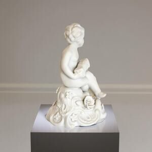 Germasany Bisque Cherub Accordion Boy Flat White Porcelain Figurine